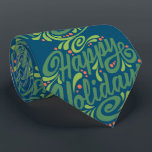 Happy Holidays Blue and Green Christmas Neck Tie<br><div class="desc">A great choice for yourself or a gift.</div>