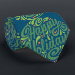 Happy Holidays Blue and Green Christmas Neck Tie<br><div class="desc">A great choice for yourself or a gift.</div>