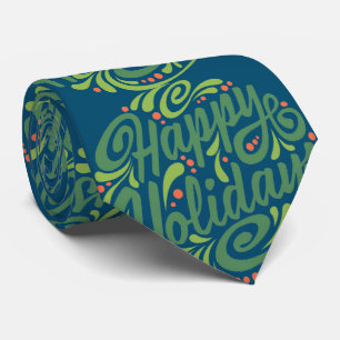 Happy Holidays Blue and Green Christmas Neck Tie