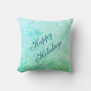 Happy Holidays Blue and green frost design Throw Pillow