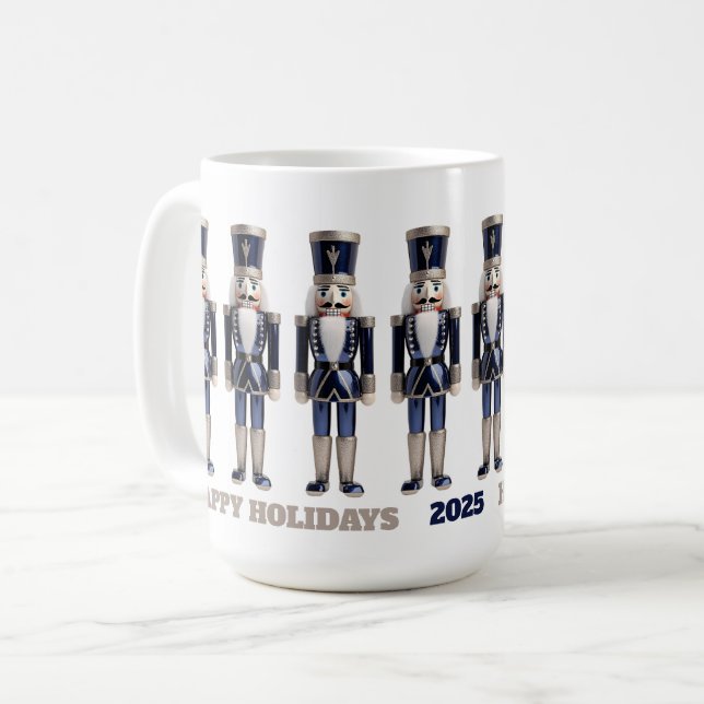 Happy Holidays Blue and Silver Nutcrackers Mug (Front Left)