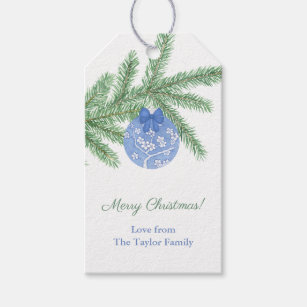 Happy Holidays Blue And White Ornament Christmas Gift Tags