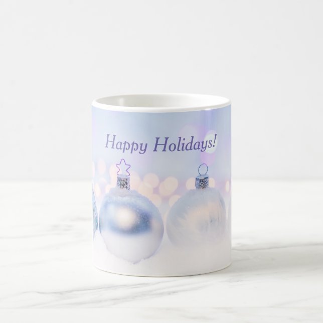 Happy Holidays Blue Baubles Christmas Coffee Mug (Center)