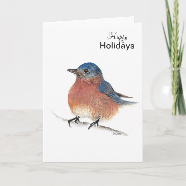 Happy Holidays Blue Bird Card (Front)