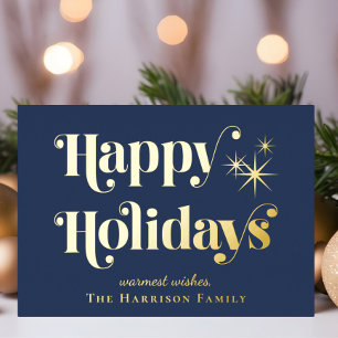 Happy Holidays Blue Christmas Foil Holiday Card