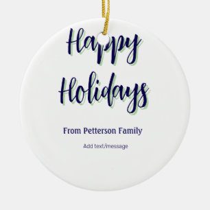 Happy holidays blue green Christmas stylish modern Ceramic Ornament