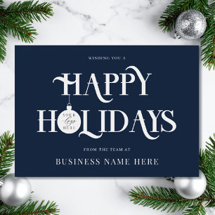Happy Holidays Blue Modern Logo Business Holiday Card