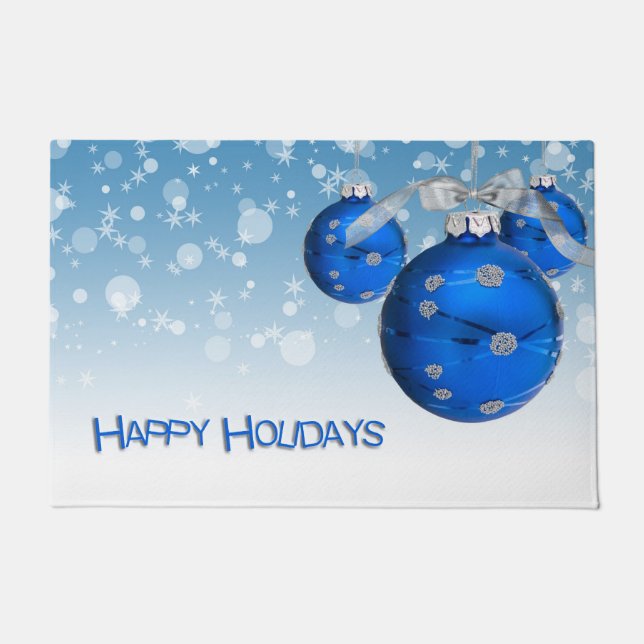 Happy Holidays Blue Ornaments Doormat (Front)