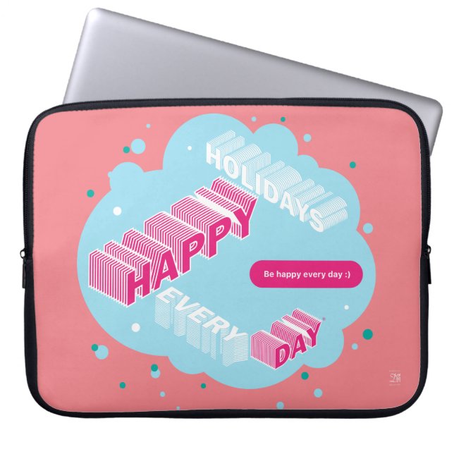 Happy Holidays, Blue & Pink Laptop Sleeve (Front)
