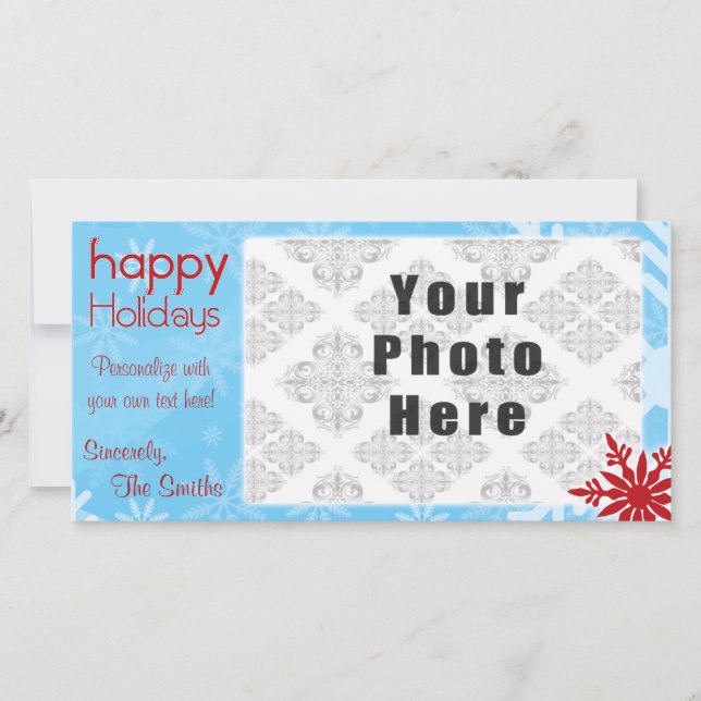 Happy Holidays Blue/Red Snowflake theme Holiday Card (Front)