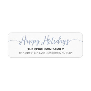 Happy Holidays Blue Script Return Address Label
