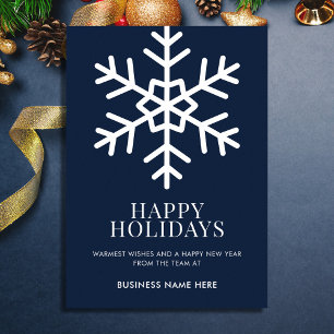 Happy Holidays Blue Snowflake Business Holiday Card