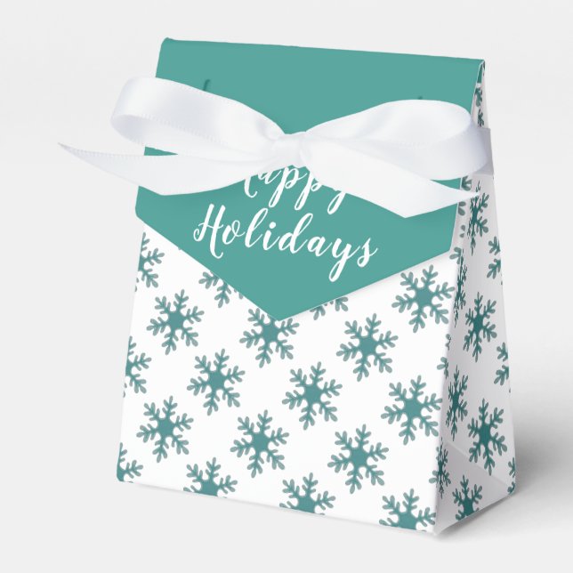 Happy Holidays Blue Snowflake Pattern Favor Box (Front Side)