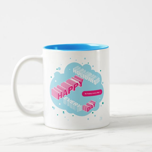 Happy Holidays, Blue Two-Tone Coffee Mug (Left)