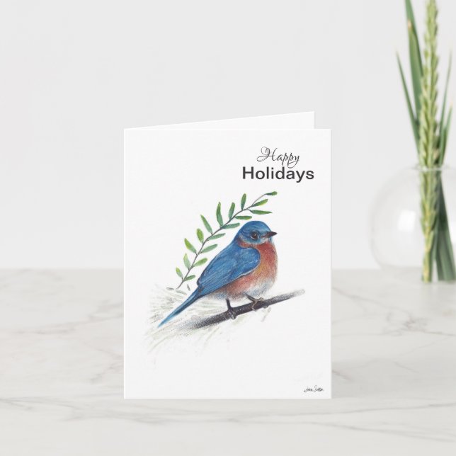 Happy Holidays Bluebird Bird Card (Front)