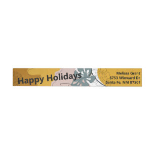 Happy Holidays Boho Monstera Leaf Abstract Wrap Around Label