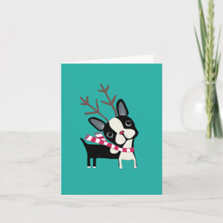 Happy Holidays Boston Terrier Reindeer Card