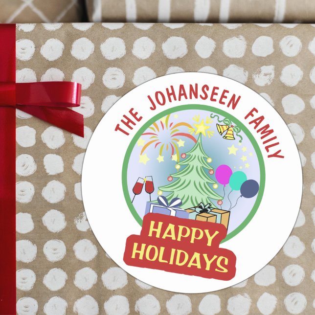 Happy Holidays Bright Colourful Bold Typography Classic Round Sticker (Creator Uploaded)