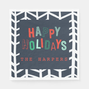 Happy holidays bright fun colourful Christmas Napkin