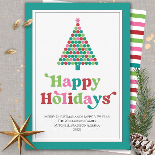 Happy Holidays Bright Fun Retro Christmas Tree  Holiday Card