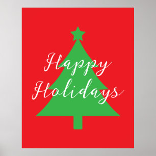 Happy Holidays Bright Red Christmas New Year Poster