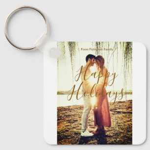 Happy holidays brown add couple photo name date mo keychain