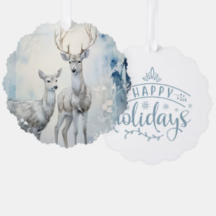 Happy Holidays Buck and Doe Ornament Card