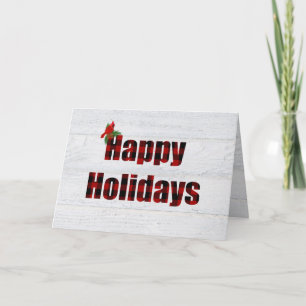 Happy Holidays buffalo plaid and cardinal Card