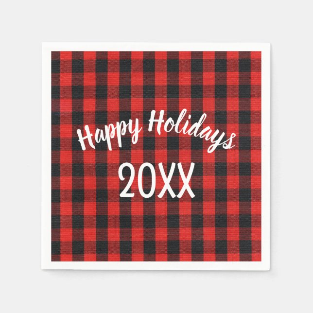 Happy Holidays Buffalo Plaid Napkin (Front)