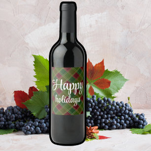 Happy Holidays Buffalo Plaid Red and Green Xmas Wine Label