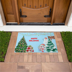 Happy Holidays Bunny Christmas Doormat