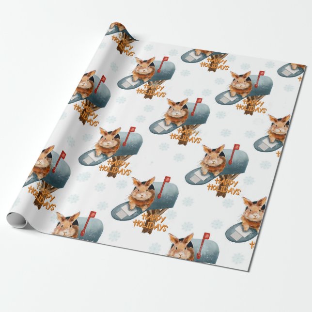 Happy Holidays Bunny  Wrapping Paper (Unrolled)