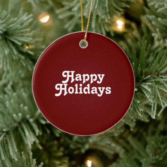 "Happy Holidays" burgundy maroon white Ceramic Ornament (Tree)