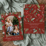 Happy Holidays Burgundy Red Winter Botanical Arch Holiday Card<br><div class="desc">This collection features watercolor red florals,  berries & winter greenery with modern & elegant typography,  with a winter botanical pattern back.</div>