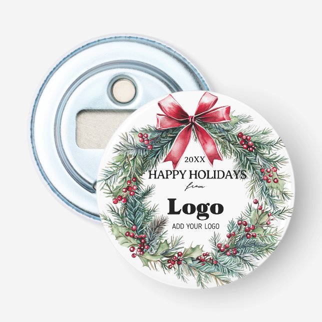 Happy Holidays Business Logo Gift for Clients Bottle Opener (Front)