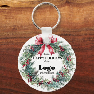 Happy Holidays Business Logo Gift for Clients Keychain