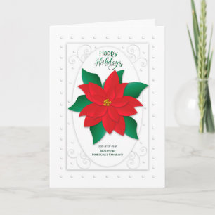 Happy Holidays, Business, Red Poinsettia on White Holiday Card
