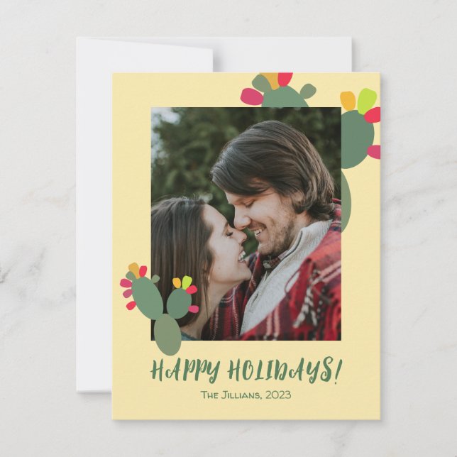 happy holidays cactus couple photo holiday card (Front)