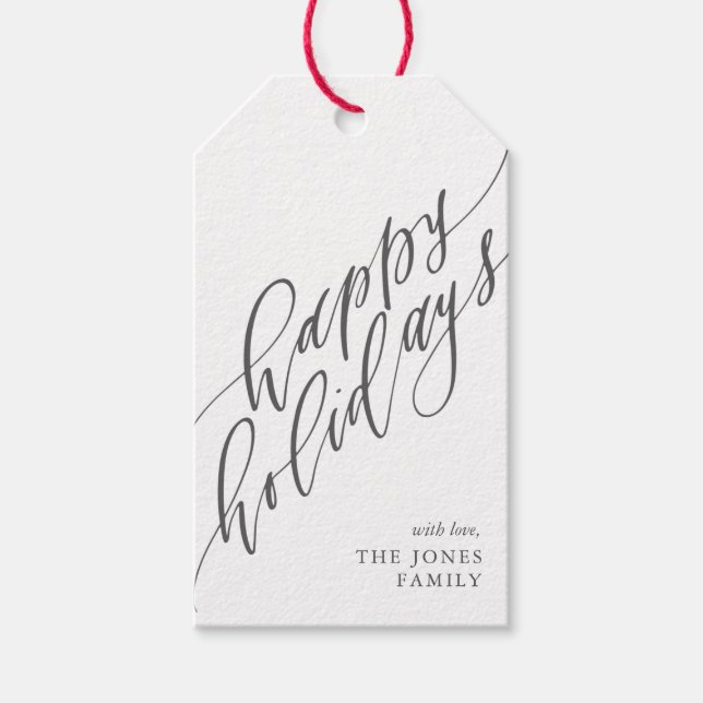 Happy Holidays Calligraphy Gift Tag (Front)