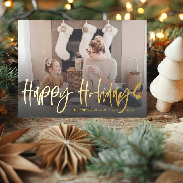  Happy Holidays Calligraphy Gold Photo Christmas P Postcard (Creator Uploaded)