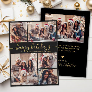 Happy Holidays Calligraphy Photo Collage Christmas Holiday Card