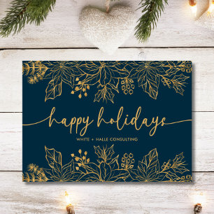 Happy Holidays Calligraphy Script Business Gold Holiday Card