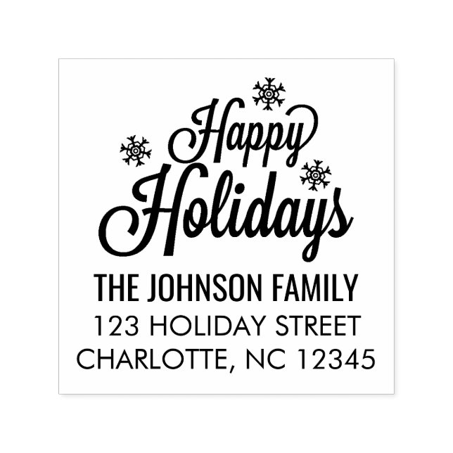Happy Holidays Calligraphy Snowflakes Family Name Self-inking Stamp (Design)