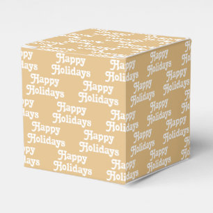 "Happy Holidays" camel khaki white Holiday Gift Favor Box