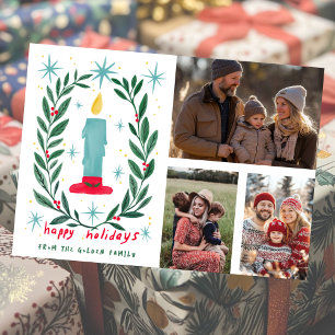 Happy Holidays Candle Hand Drawn CUSTOM PHOTOS Card