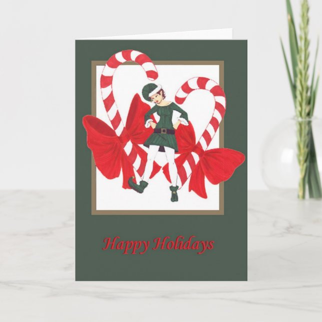 happy holidays candy cane elf 1 holiday card (Front)