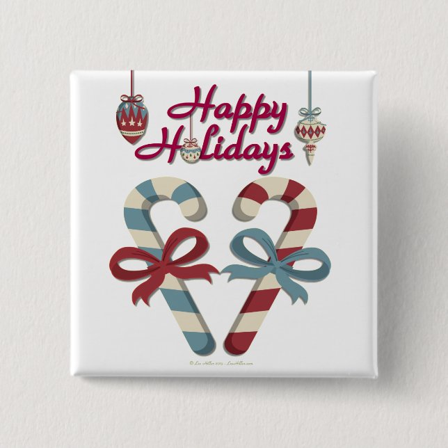 Happy Holidays Candy Cane Heart 2 Inch Square Button (Front)