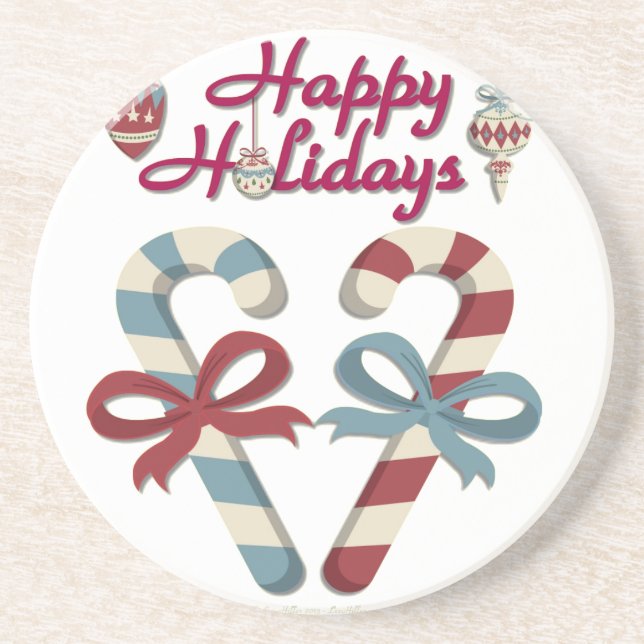 Happy Holidays Candy Cane Heart Coaster (Front)