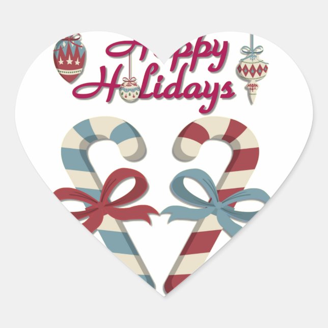 Happy Holidays Candy Cane Heart Heart Sticker (Front)