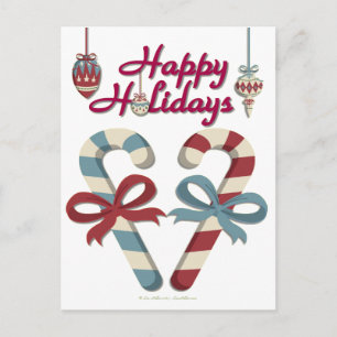Happy Holidays Candy Cane Heart Holiday Postcard